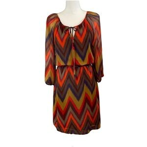 Banana Republic Peasant Dress Orange Brown Purple Maroon Chevron Boho -Size 0